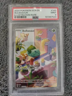 Pokemon TCG Bulbasaur Stellar Crown Illustration Rare Holo Card 143/142 PSA 9 - Image 1