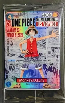 One Piece Monkey D. Luffy US Voyage College Basketball Promo Card - SEALED - Image 1