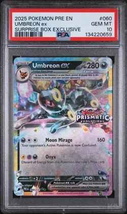 PSA 10 Pokemon Prismatic Evolutions Umbreon ex 060/131 Surprise Box Stamped - Image 1