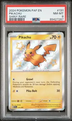 2024 Pokemon Paldean Fates Pikachu Shiny Rare PAF EN 131/091 PSA 8 - Image 1