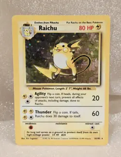 Raichu Holo Rare Pokemon 14/102 NM WOTC Base Set 1999 Unlimited Vintage Pokemon - Image 1