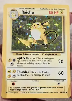 Raichu Holo Rare Pokemon 14/102 NM WOTC Base Set 1999 Unlimited Vintage Pokemon - Image 2