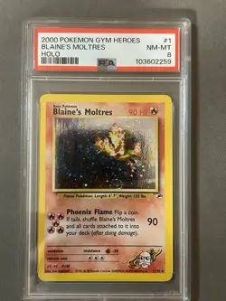 Swirl Blaine's Moltres Holo Gym Heroes Unlimited PSA 8 NM-MT Pokemon Card #1 - Image 1