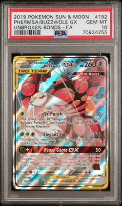 2019 Pokemon SM Unbroken Bonds Buzzwole GX Phermsa 192 FA PSA 10 GEM MINT - Image 1