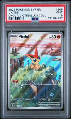 2025 Pokemon Victini #208 Black Star Promo Illustration Rare Unova PSA 9 Mint - Image 1