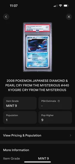 POP 1 Pokemon Kyogre Cry From the Mysterious Japanese Rare #440 PSA 9 - Image 4