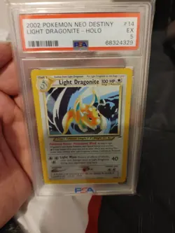 Pokemon Neo Destiny 2002 Light Dragonite Holo PSA 5 Card 14/105 - Image 1