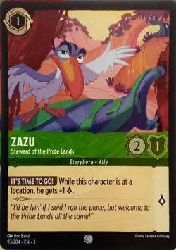 93/204 ZAZU STEWARD OF THE PRIDE LANDS INKLANDS FOIL COMMON DISNEY LORCANA CARD - Image 1