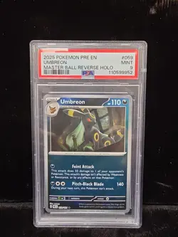 2025 POKEMON PRISMATIC EVOLUTIONS #059 UMBREON MASTER BALL REVERSE HOLO PSA 9 - Image 1