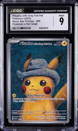 2023 POKEMON X VAN GOGH BLACK STAR PROMOS #085 PIKACHU WITH GREY FELT HAT CGC 9 - Image 1