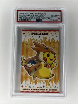XY Pokemon Center Poncho Pikachu Series #2 Business Card MEGA Charizard Y Psa 10 - Image 1