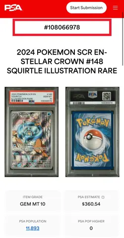 Pokemon TCG Stellar Crown Squirtle 148/142 PSA 10 Gem MT - Image 3
