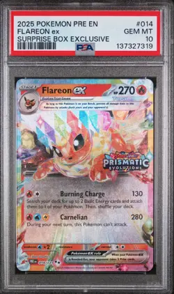 2025 Pokemon Pre En-Prismatic Evolutions Stamped Flareon Ex #014 PSA 10 - Image 1