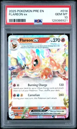 2025 POKEMON PRE EN PRISMATIC EVOLUTIONS #014 FLAREON EX PSA 10 GEM MINT - Image 1