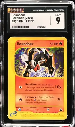 CGC 9 MINT Houndour 66/144 Skyridge 2003 WOTC Pokemon E Series - Image 1