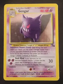 Pokemon TCG Gengar Holo Rare Fossil 5/62 English LP - Image 1