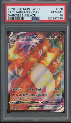 2020 Pokemon SWSH Darkness Ablaze Full Art #020 Charizard Vmax Gem Mint PSA 10 - Image 1