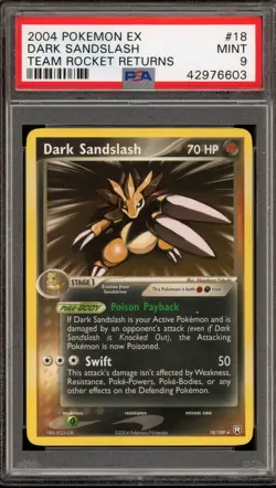 Pokemon Dark Sandslash EX Team Rocket Returns NON Holo Rare #18 PSA 9 Mint - Image 1