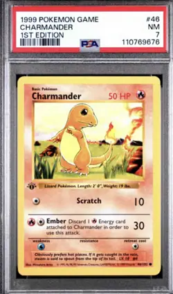 1999 POKEMON BASE SET 1ST EDITION #46 CHARMANDER PSA 7 - Image 1