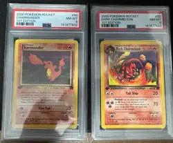 Pokemon 1st Edition Team Rocket Charmander and Dark Charmelon Sequential PSA 8 - Image 1