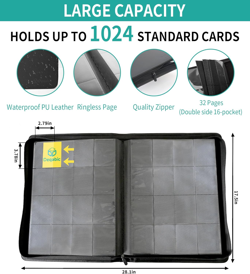 DEQADIC 16 Pocket Card Binder, 1000+ Trading Card Album Folder, Side Loading Rin - Image 3