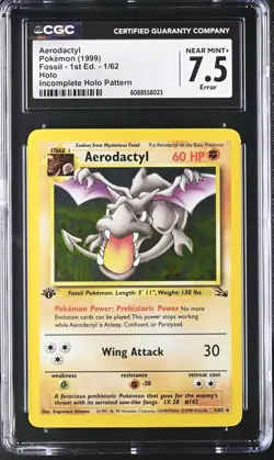 INCOMPLETE HOLO Aerodactyl 1st Edition Fossil Holo Pokemon ERROR Card CGC 7.5 - Image 1