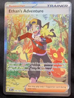 Pokemon TCG Destined Rivals Ethan's Adventure Full Art Trainer Card 236/182 Sir - Image 1