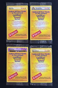 Set of 4 SEALED Black Star Promo WB Movie Pokemon Cards PIKACHU DRAGONITE MEWTWO - Image 1