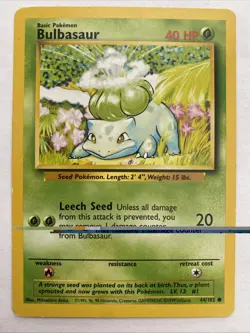 BULBASAUR - Base Set - 44/102 - Common - Pokemon Card Unlimited 1999 HP - Image 1