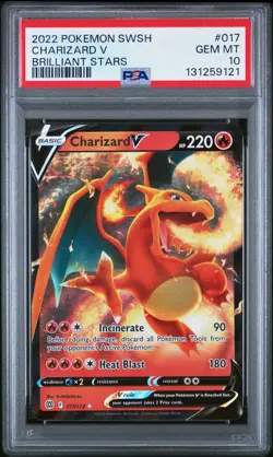 2022 POKEMON SWORD & SHIELD BRILLIANT STARS #017 CHARIZARD V PSA 10 - Image 1