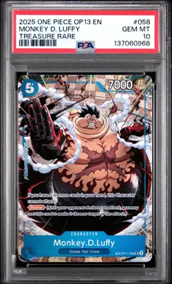 2025 ONE PIECE OP13 058 CARRYING ON HIS WILL MONKEY D LUFFY TREASURE RARE PSA 10 - Image 1