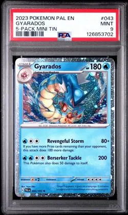 2023 Pokemon Gyarados PSA 9 Mint #043 Paldea Evolved 5-Pack Mini Tins Cosmic - Image 1