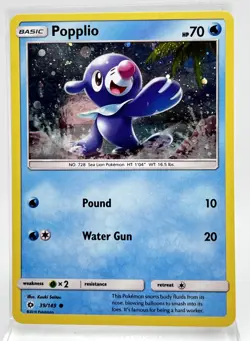 Popplio 39/149 Cosmos Holo HD Swirl 2016 Sun & Moon Base Set Pokemon Card LP - Image 1