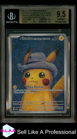 PIKACHU WITH GREY FELT HAT POKEMON SVP 085 2023-2024 X VAN GOGH PRM EN BGS 9.5 - Image 1