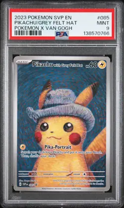 2023 POKEMON SVP POKEMON X VAN GOGH PROMO #085 PIKACHU WITH GREY FELT HAT PSA 9 - Image 1