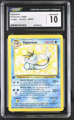 CGC 10 GEM MINT Vaporeon 1999 Jungle 1st Edition 28/64 Pokemon Card - Image 1