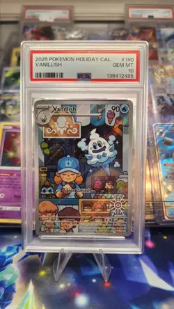 Pokemon Holiday Calendar 2025 Vanillish Illustration Stamp 190/182 PSA 10 - Image 1