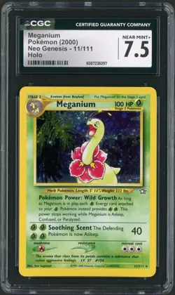 2000 Pokemon Neo Genesis Unlimited Meganium Holo Rare 11/111 CGC Mint 7.5 - Image 1