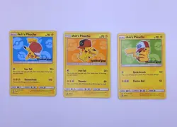 Pokemon Ash's Pikachu Card Set Promo SM 110, 112, 114 "I Choose you" Movie Stamp - Image 1