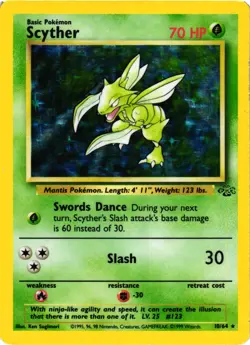 Pokemon TCG Scyther 10/64 Jungle Holo Rare Unlimited DMG - Image 1