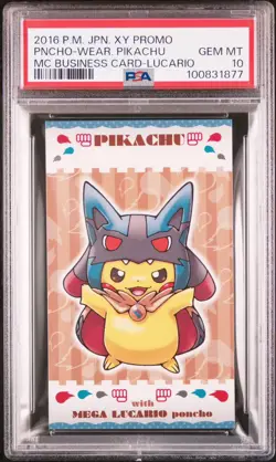 PSA 10 Poncho Pikachu Mega Lucario Promo Business Card Japanese Pokemon 2016 - Image 1