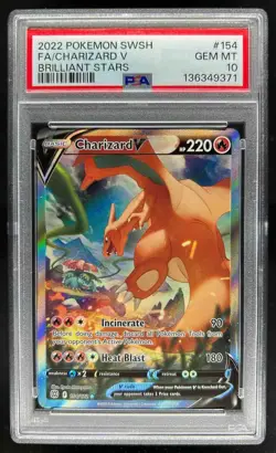 2022 Pokemon SWSH Brilliant Stars Charizard V Full Art #154/172 PSA 10 - Image 1
