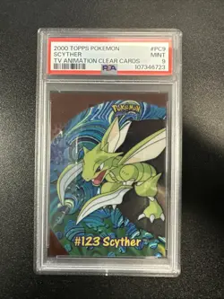 2000 TOPPS POKEMON TV ANIMATION CLEAR CARDS #PC9 SCYTHER PSA 9 JL - Image 1