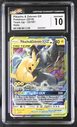 Pikachu & Zekrom GX 33/181 Team Up UltraRare CGC 10 Gem Mint Graded Pokemon Card - Image 1