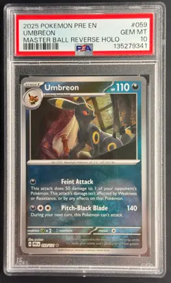 Umbreon Master Ball Reverse Holo - 2025 Pokemon Prismatic Evolutions #059 PSA 10 - Image 1