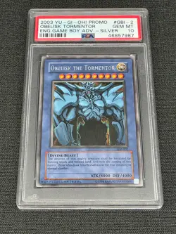 2003 Yu-Gi-Oh Promo #GBI-002 Obelisk the Tormentor Silver Secret Rare PSA 10 - Image 1