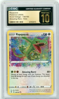 CGC Pristine 10 Pokemon TCG Rayquaza 138/185 Swsh04: Vivid Voltage Amazing Rare - Image 1