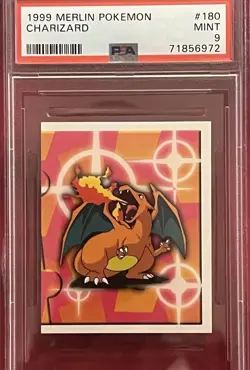 1999 Merlin Pokemon CHARIZARD Sticker #180 PSA 9 MINT - Image 1