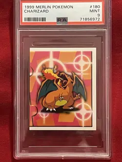 1999 Merlin Pokemon CHARIZARD Sticker #180 PSA 9 MINT - Image 2