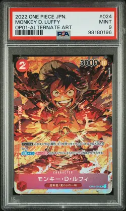 PSA 9 MINT JAPANESE ONE PIECE 2022 MONKEY D. LUFFY OP01-024 SR ROMANCE ALT ART - Image 1